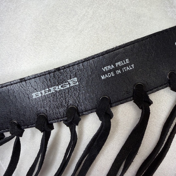 Berge Black Suede Long Fringe Waist Belt - Picture 6 of 8